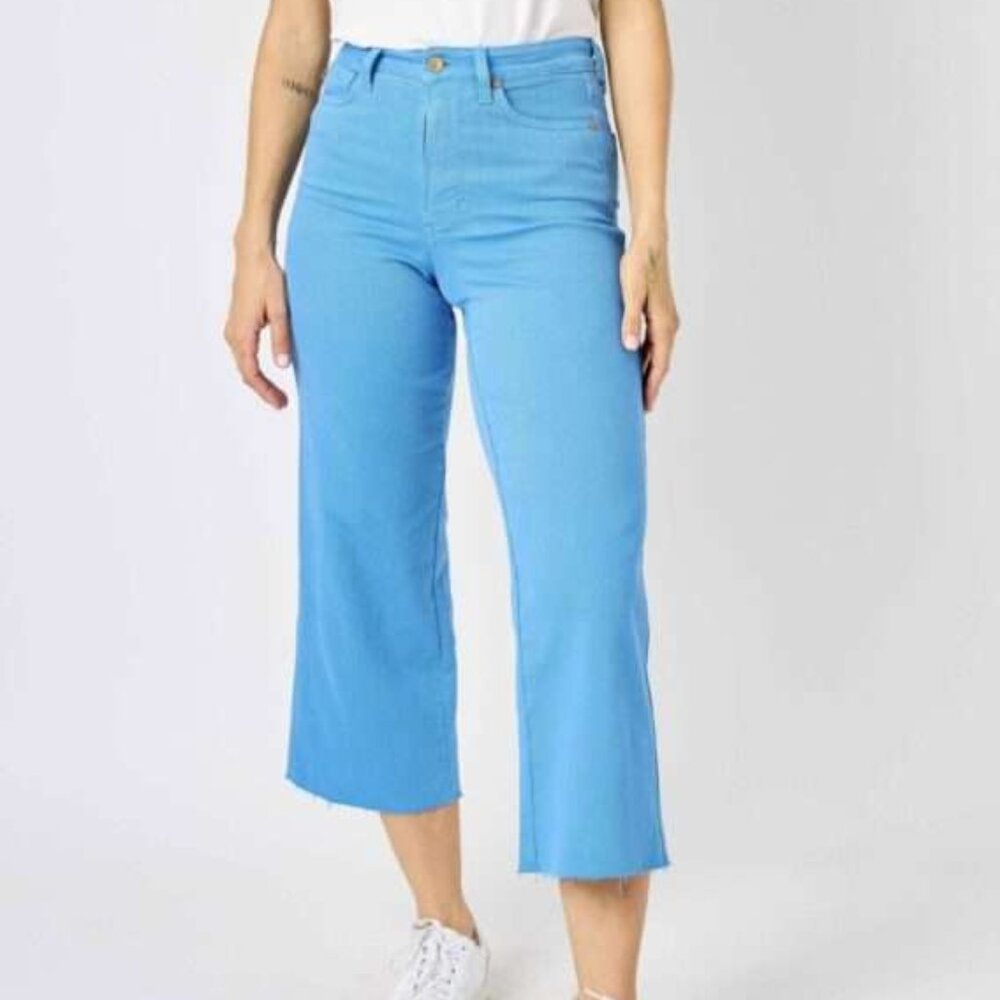 Judy Blue Wide Leg Crop Garment Dyed Blue Jeans
